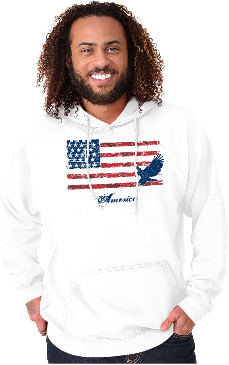 Brisco Brands America Rugged American Flag Eagle Hoodie Sweatshirt Women Men Small White image 4 of 6 B09K4NS68H