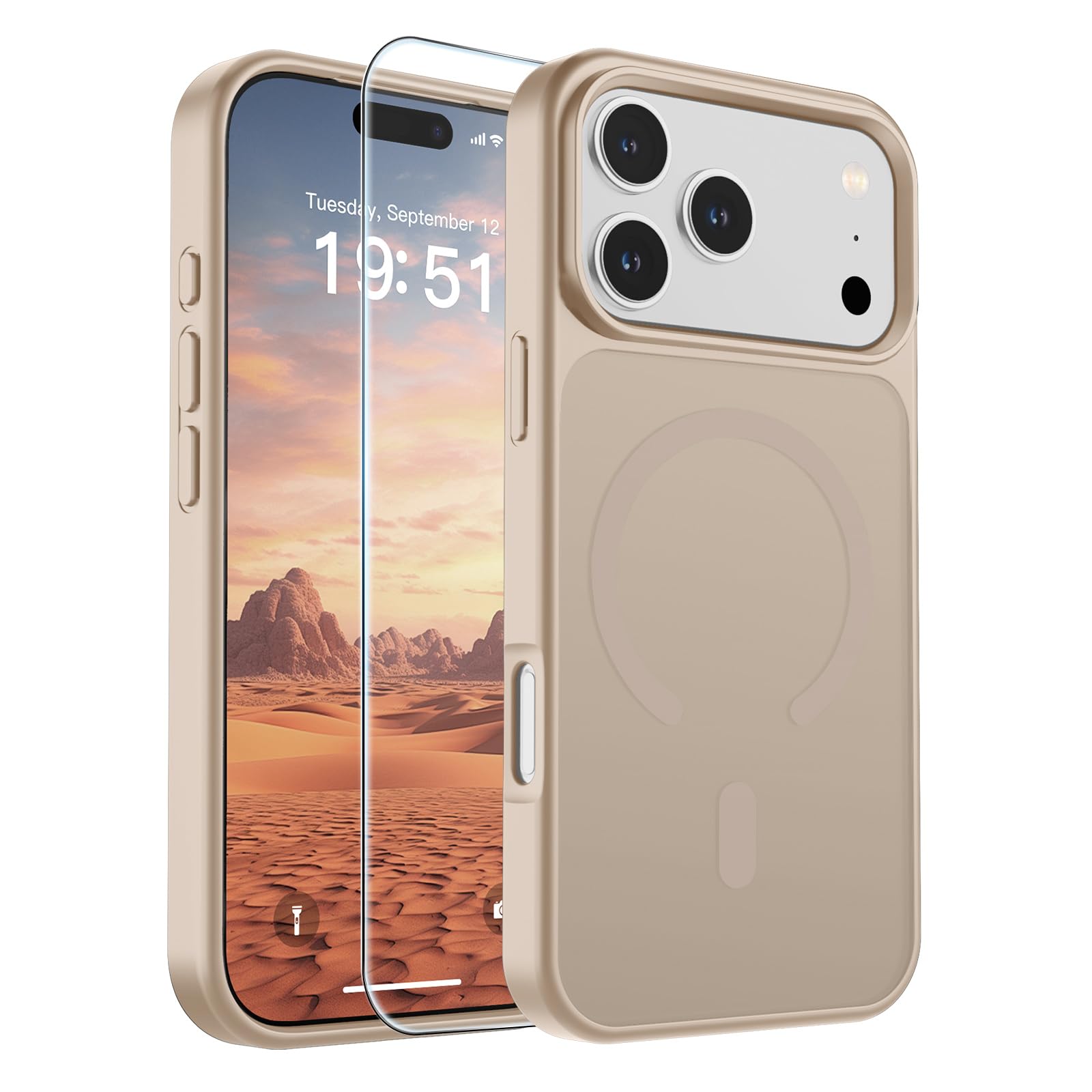 SUPFINE Magnetic for iPhone 17 Pro Case Desert Gold | With Screen Protector, Translucent Matte, Compatible with MagSafe, Military Grade Drop Proof, Rugged Shockproof Protective
