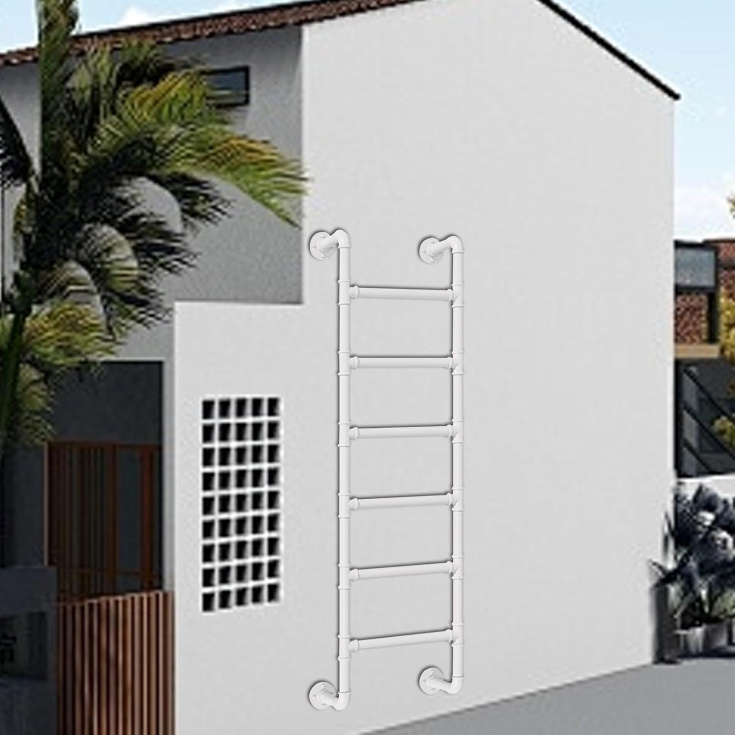 Wall Mounted Metal Step Ladder for Home Loft, 3.3-9.8ft Height Entrance Egress Ladder, Heavy Duty Egress Ladder for Outdoor Roof/Garage, Basement Window Well Egress Ladder(100cm/39