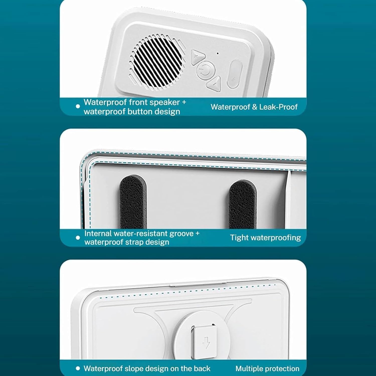 Generisch Waterproof Phone Case with Built-in Bluetooth Speaker, Shower Holder 360° Rotation & Suction Cup Mount, Touch Screen Compatible 4-10 Inch Cell Phones (White)