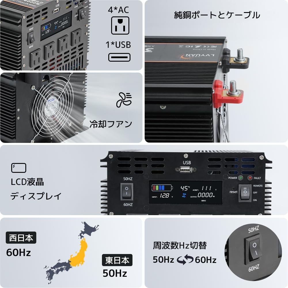 Amazon.co.jp: LVYUAN（リョクエン）3000W 最大6000W 正弦波