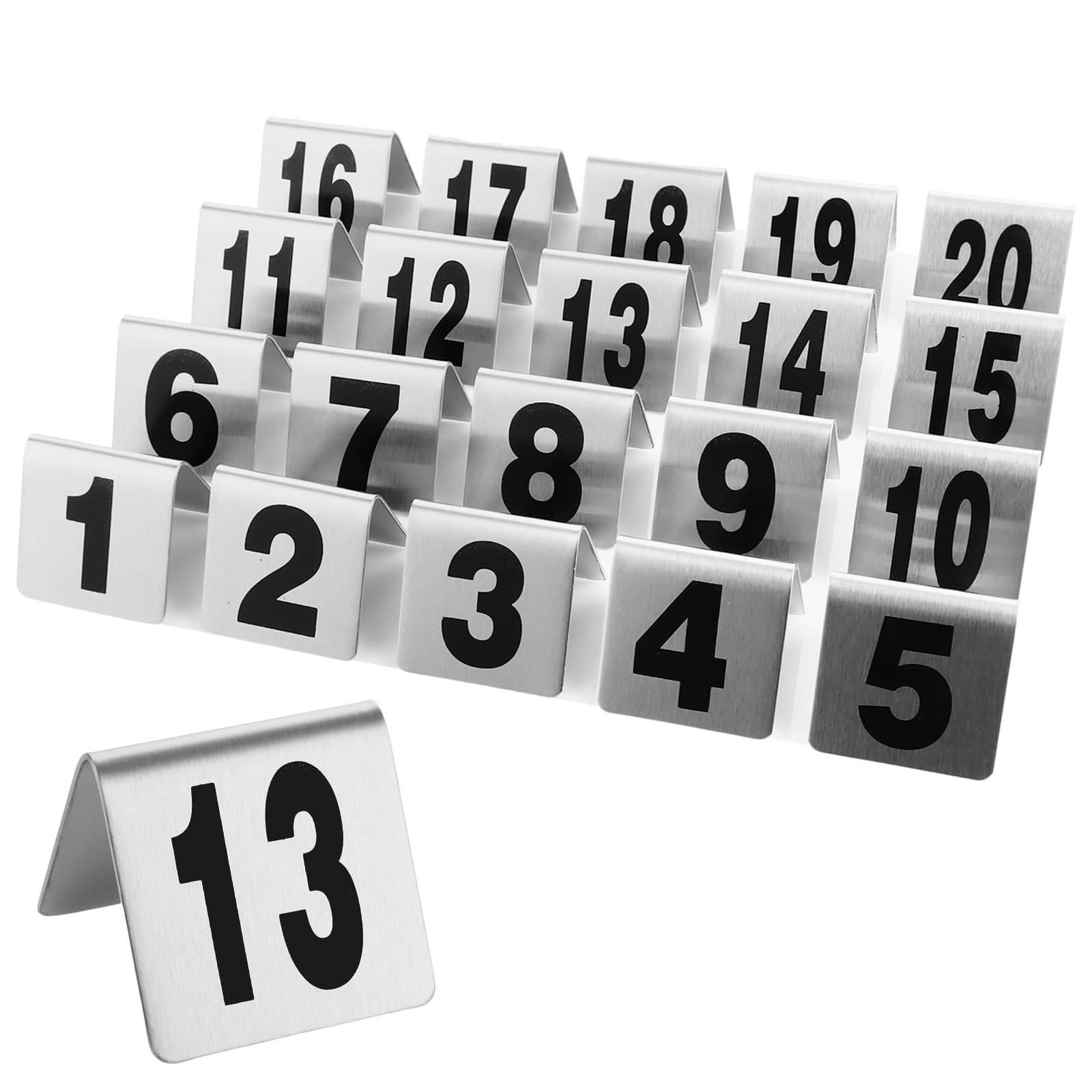 20 numeri da tavolo in acciaio inox 1-20, numeri da tavolo su entrambi i lati, numeri da tavolo 5 x 5 x 4,6 cm, in acciaio inox, per ristoranti, ricevimenti, banchetti, bar, bar