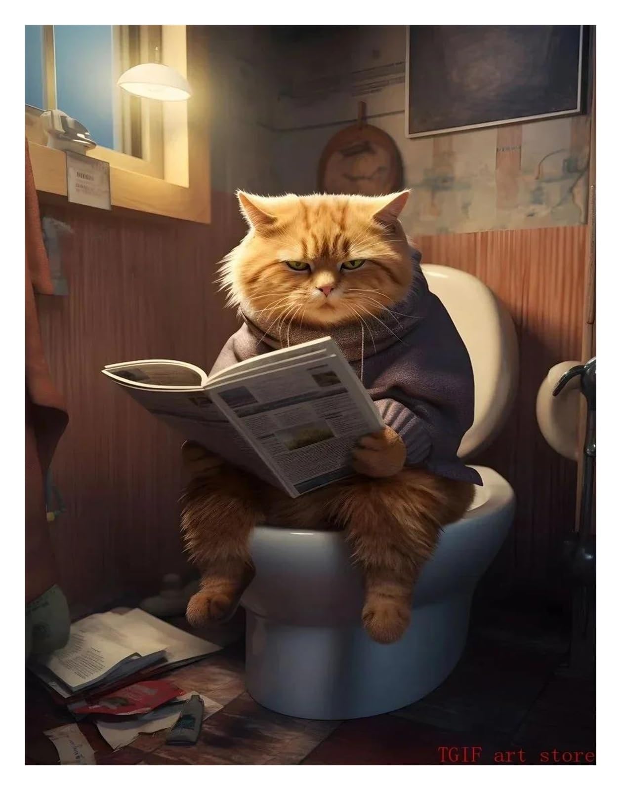Byambd G Aesthetic Pictures Funny Fat Cat Toilet Newspaper Posters Print Wall Art Aesthetics Canvas Paintin For Livin Room Modern Home Decor(,30X40cm)