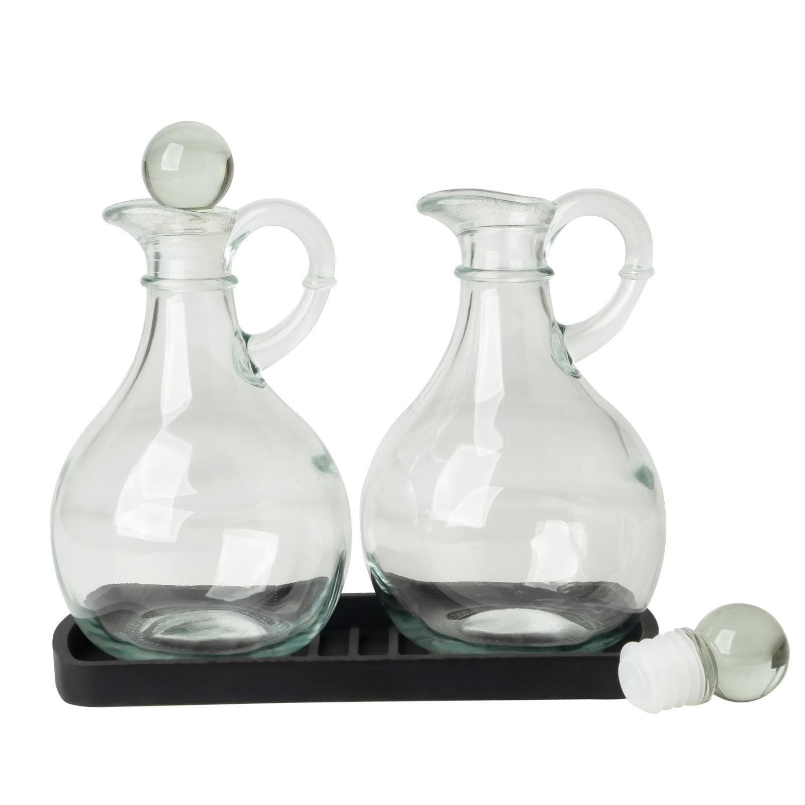 PrinMobel Olive Oil Dispenser Bottle for Kitchen - Set of 2-10 oz Oil and Vinegar Dispenser Set - For Olive Oil Cruet, Coffee Syrup Dispenser, Round Glass Oil Dispenser Bottles with Stoppers