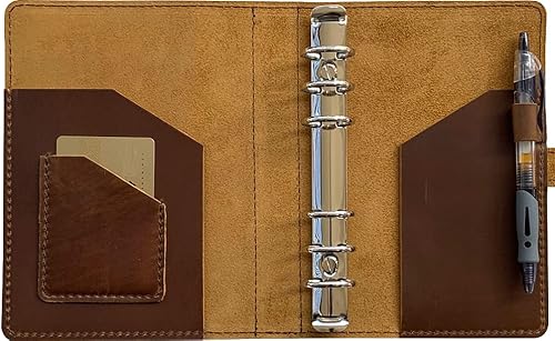 Miniatura 5 de Agenda semanal de cuero 2026, agenda A6 de cuero genuino para hombres y mujeres, bolsillos interiores y soporte para bolígrafos, tamaño personal