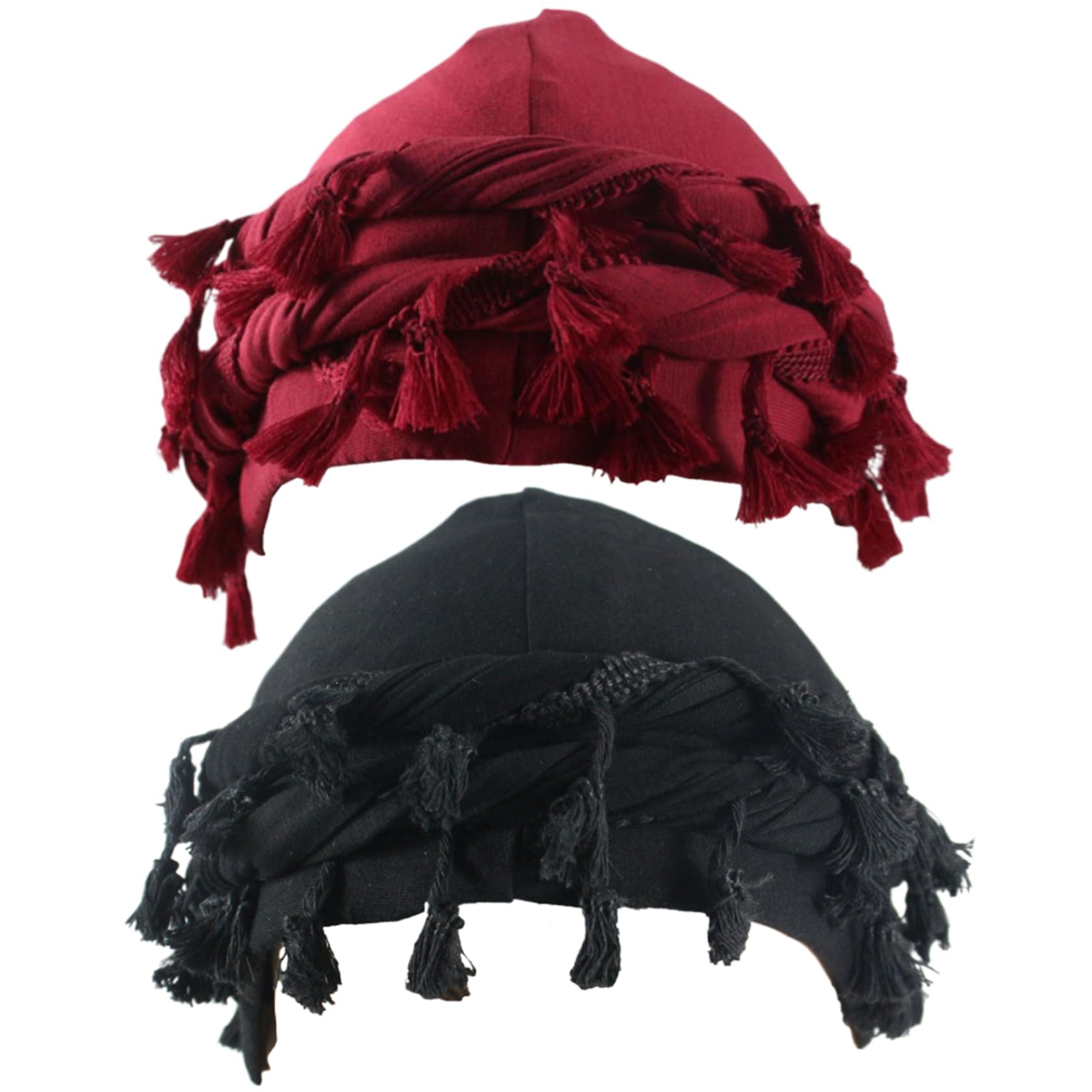 Mens Turban, Tassel Satin Lined Turban for Men, 2PCS Modal Brimless Dome Twist Head Wraps, Vintage Hip-Hop Style Mens Head Wrap, Windproof Sunproof Durag Style 1, Wraps