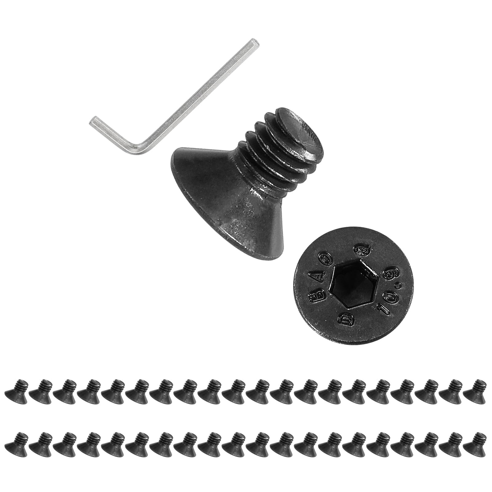 PATIKIL M4x6 mm Flat Head Socket Cap Screws, 100 Pcs Carbon Steel Flat Countersunk Bolts Hex Socket Drive Machine Screws Full Thread Grade 10.9 with Hex Spanner, Black