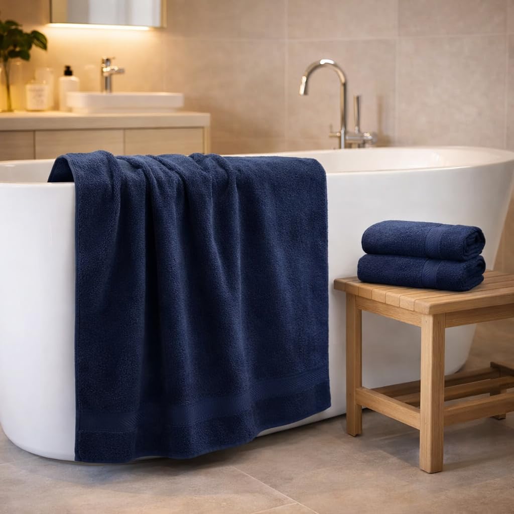 Betz 3-TLG. XXL Saunatuch Set Premium 100% Baumwolle 1 Saunatuch 2 Handtücher Farbe dunkelblau