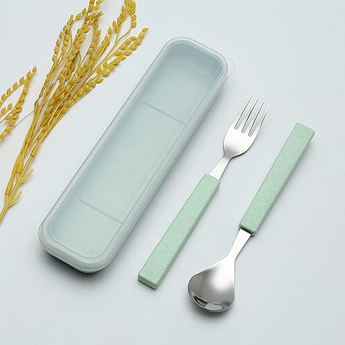 Vista 19 de VANRA Juego de cubiertos de 2 piezas para niños de acero inoxidable 18/10, juego de cubiertos plateados, cubiertos de plata, utensilios de cena, Azul