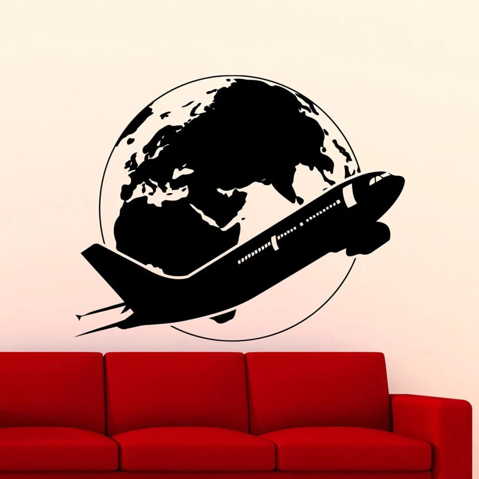 Aircraft wall Sticker Around the World Tour Airplane Vinyl Window Sticker Bedroom Study Travel Agency Decal/Black