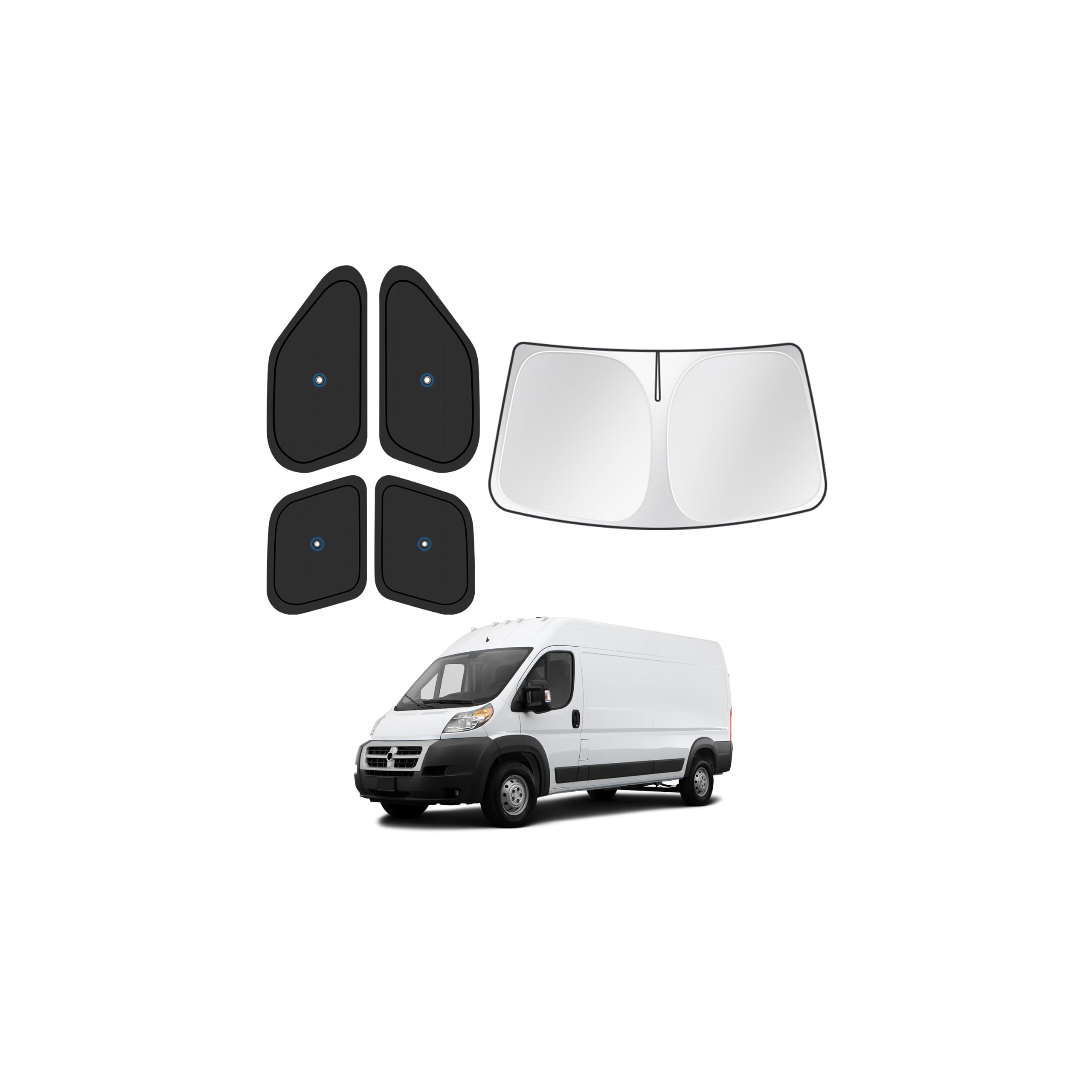 Canvcle Window Shades for 2014-2026 Dodge RAM ProMaster Accessories with Suction Cups Windshield Sun Shade Side Rear Window Covers Sunshade Sun Visor Shield Privacy Protection for Camping Black 5PCS