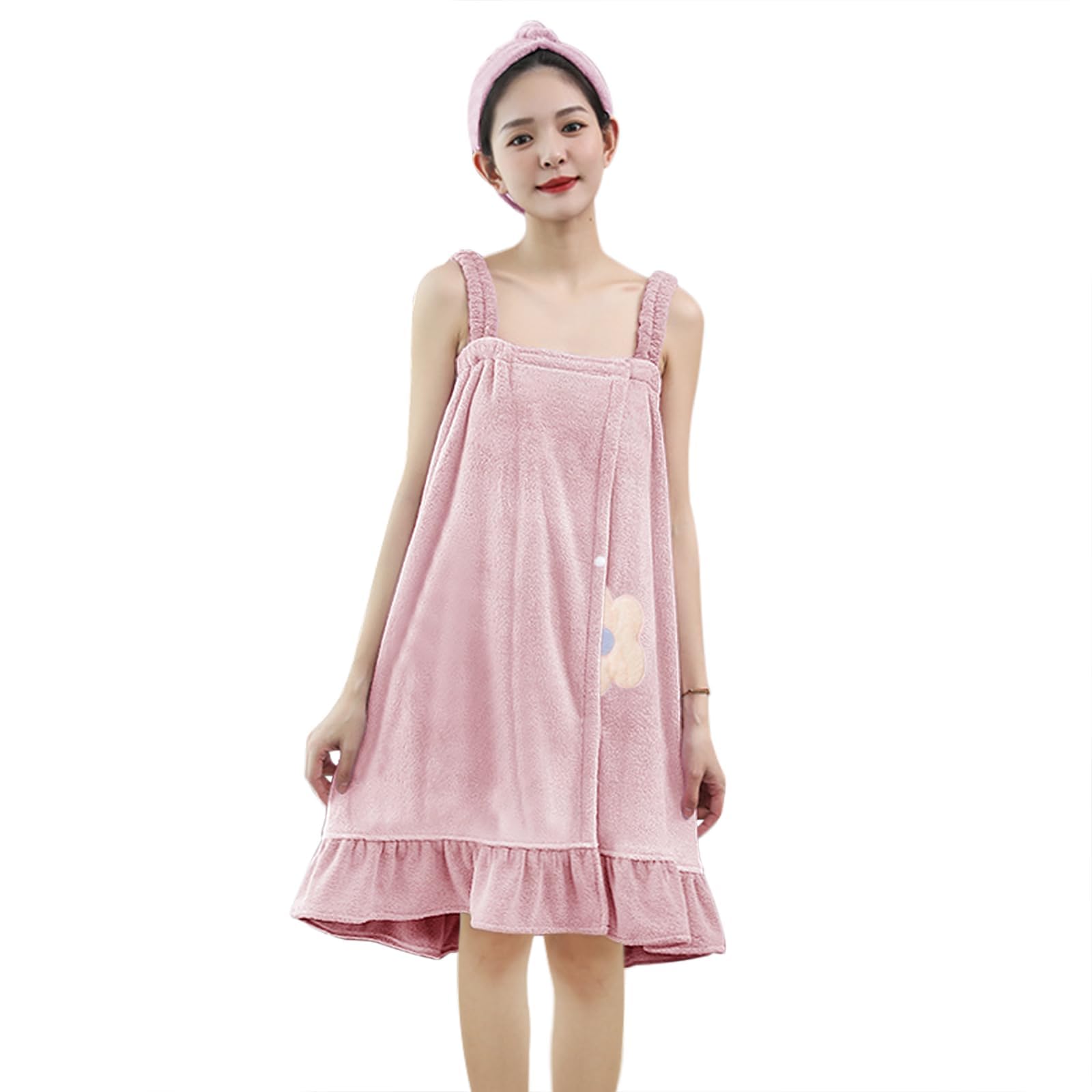 Womens Flower Bathrobe Hair Towel Set Quick Dry Absorbent Sling Bathing Skirt Shower Dress Bath Robe SPA Wrap Set