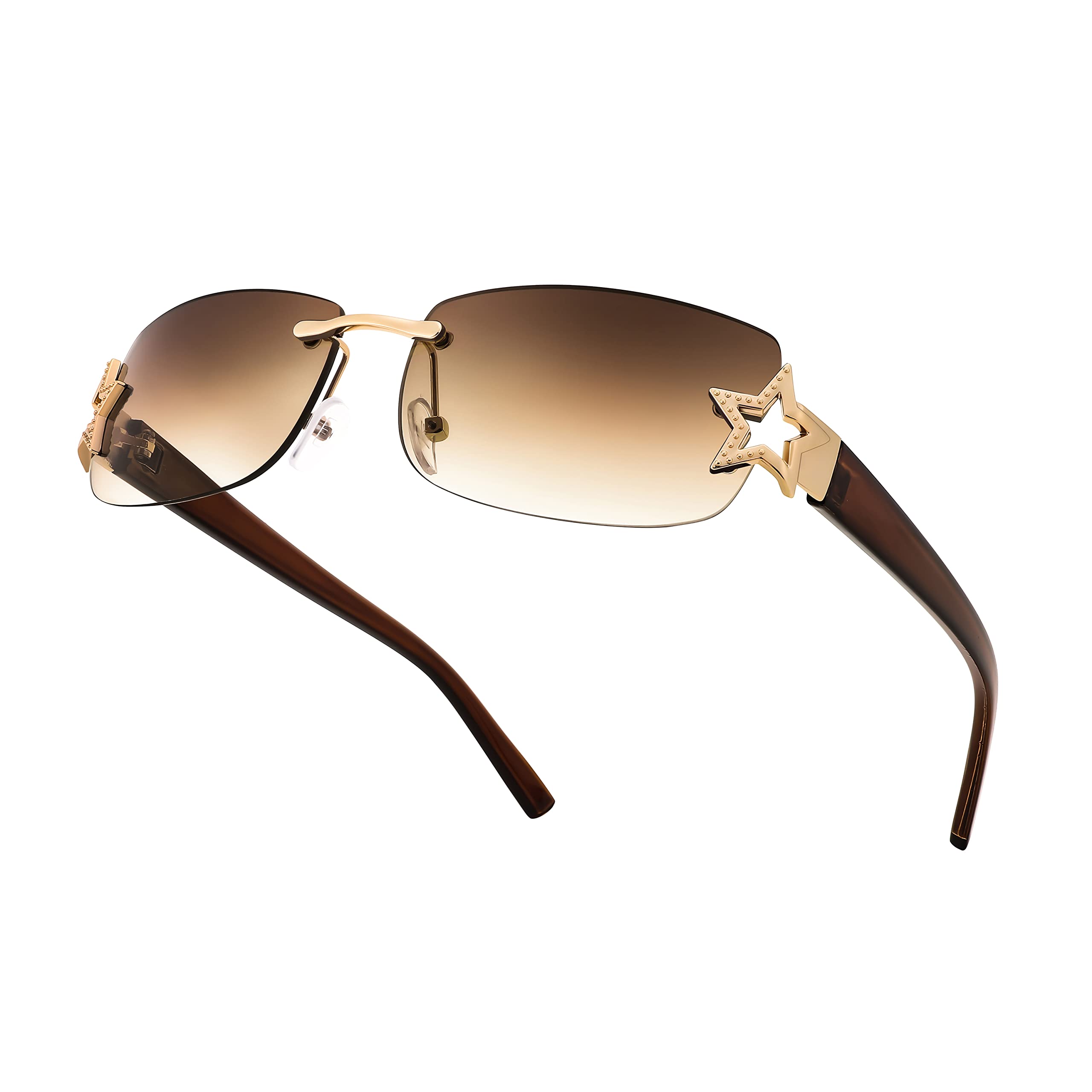 FEISEDY Vintage Rimless Rectangle Sunglasses Trendy 90s Y2K Women Shades B4122