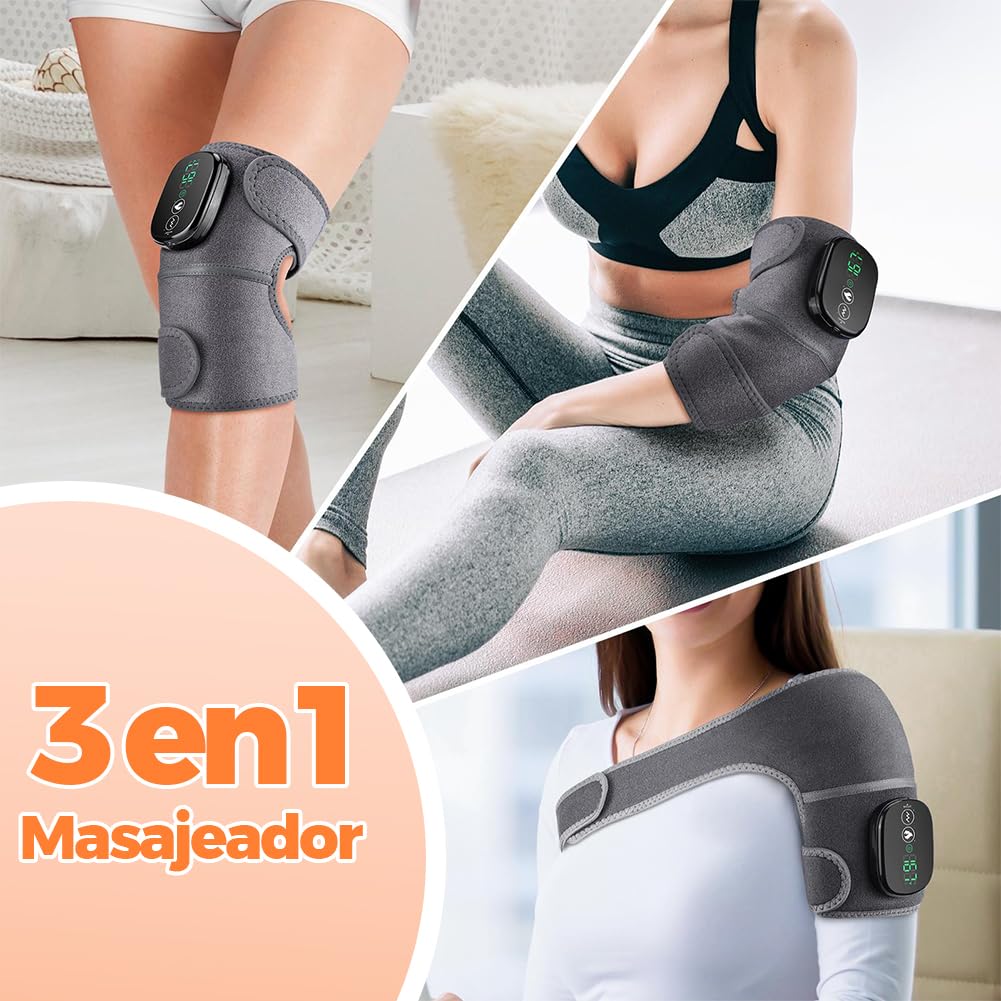 Tiiyee Masajeador de Rodilla Inalámbrico, 3 en 1 Rodillera Térmica con Pantalla Táctil LED Masajeadora Rodilleras Electrica de Rodillera Masajeadora para Hombro Codo Aliviar la Tensión Muscular