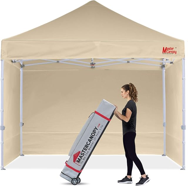 MasterCanopy Heavy Duty Pop-up Gazebo tent with Sidewalls (2.5x2.5M,Beige)