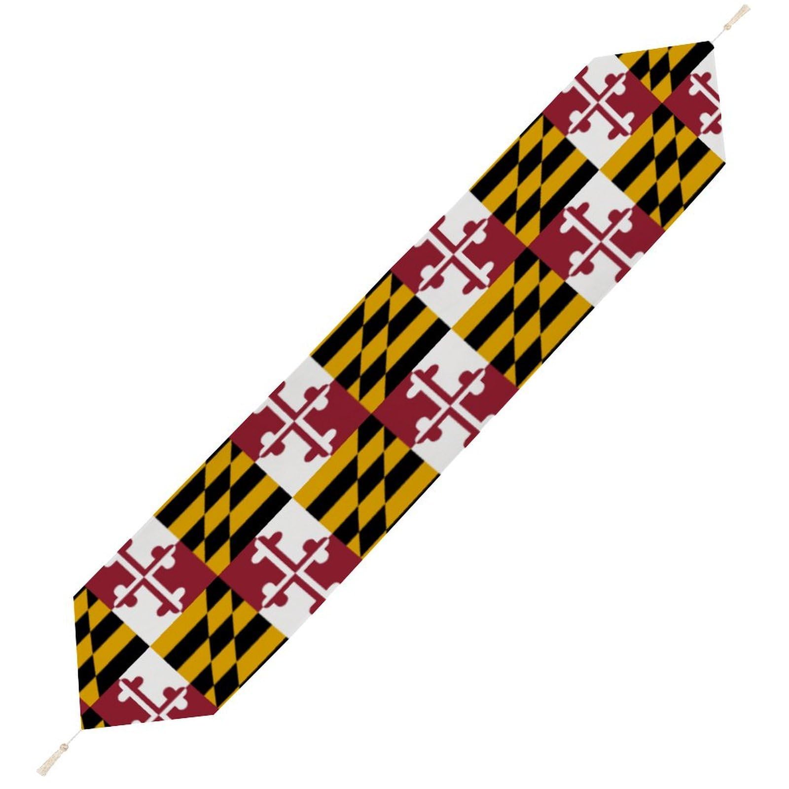 JZemdybill 178*33cm Table Runner with Tassel, Flag of Maryland Table Runner, Table Decoration for Kitchen, Party, Restaurant