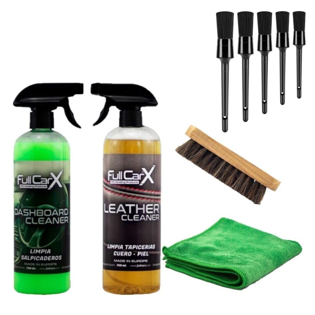 AutoFullCar Innenreinigung Pack | Spritzer | Reinigung von Leder und Leder | Spezialbürste | Mikrofasertuch + Geschenk Pinsel Detailing