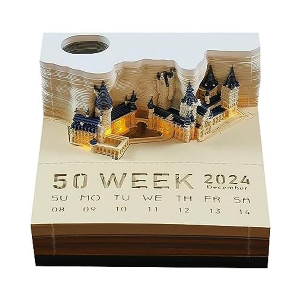Carriere Blocco Note con Calendario Cubo Castello LED Blocco Note 3D Note Adesive Scrapbook Regalo di Compleanno di Natale