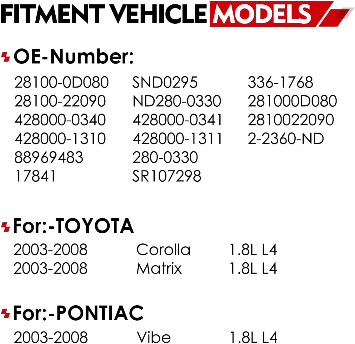 Starter for Toyota Corolla 2003-2008 Matrix 2003-2008, for:-Pontiac Vibe 2003-2008 1.8L L4 1.6KW 12V Clockwise 10 Teeth, Replace OE# 17841 28100-0D080 28100-22090 SR107298