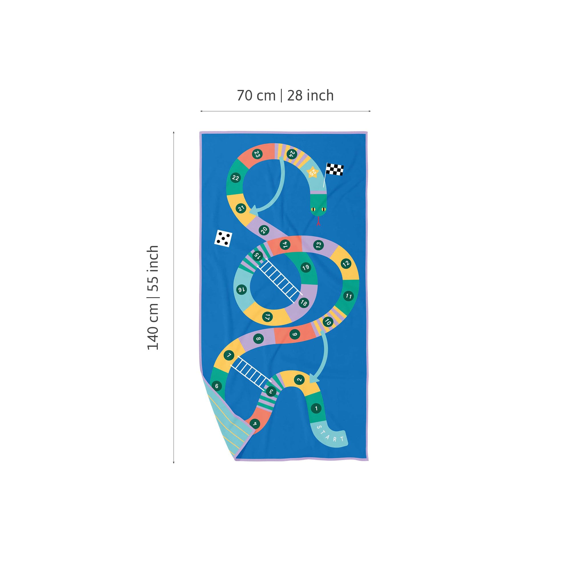 Quut – Strand-/Poolhandtuch für Kinder mit Spiel – Ultraschnell trocknende Mikrofaser, sandfrei – kompakt, leicht (Schlangen und Leitern, M - 140 x 70 cm)