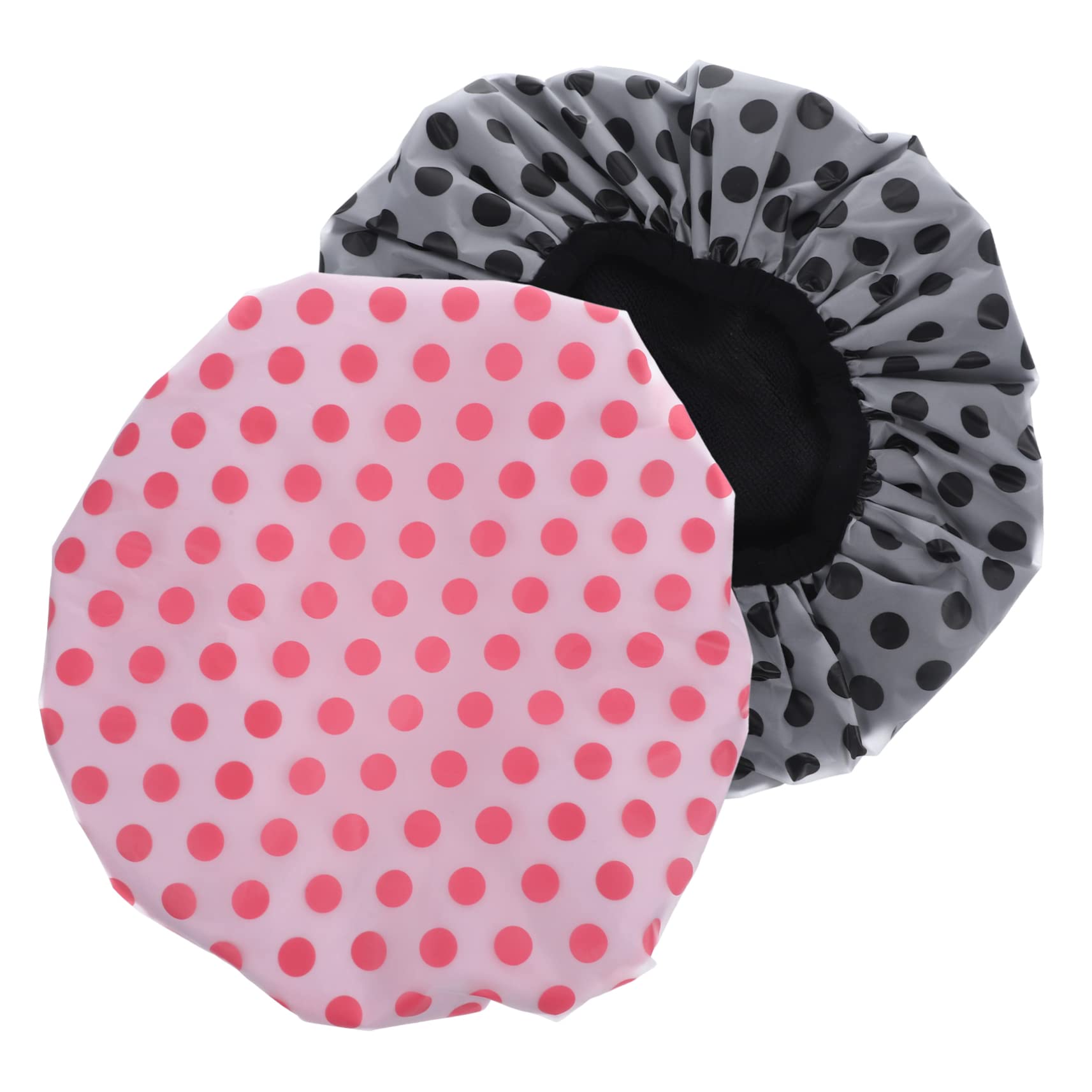 Healvian 6piezas Gorro De Ducha Reutilizable Para Mujer De Satinado Bonnet Para Dormir y Baño Para Cabello Rizado y Diseño Elegante Puntos Negros y Rojos