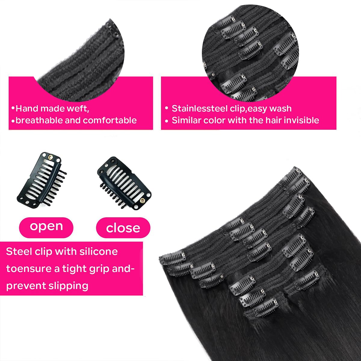 Yaki Straight Clip in Hair Extensions Real Human Hair 8Pcs Remy Human hair Clip ins for Women, Natural Soft Human Hair 120g 18inch #1B Natural Black