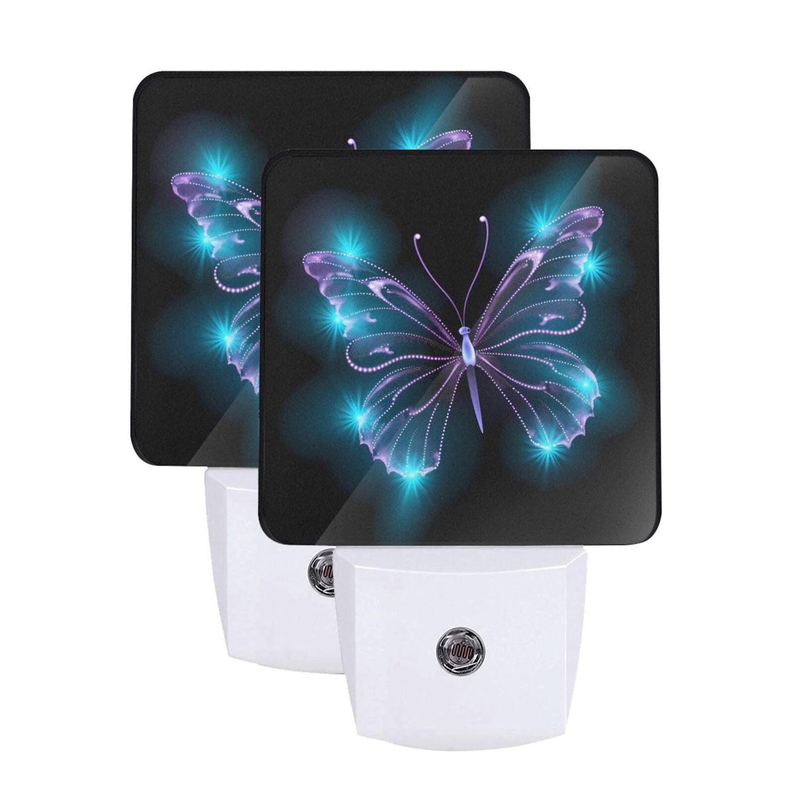 Butterfly Stars Night Light Set of 2, Auto Sensor LED Dusk-to-Dawn Nightlights, Plug-in Sensor Lamp for Bedroom Bathroom Kitchen Hallway Stairs Decorative
