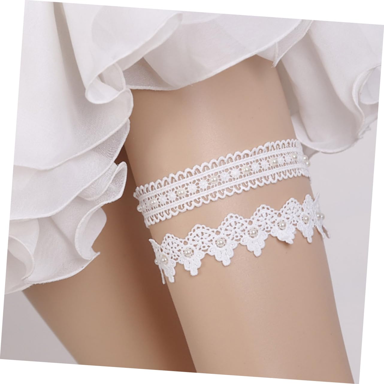 3paia Garter Da Sposa Pizzo Bianco Con Perle Per Matrimoni e Feste Di Anelli Per Coscia Per Sposa e Damigelle