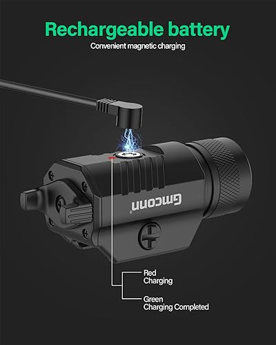 Miniatura 5 de Gmconn Linterna Táctica de 1250 Lúmenes con Luz LED Montada en Riel para Pistola con Función Estroboscópica Weaponlight para Pistola Glock y