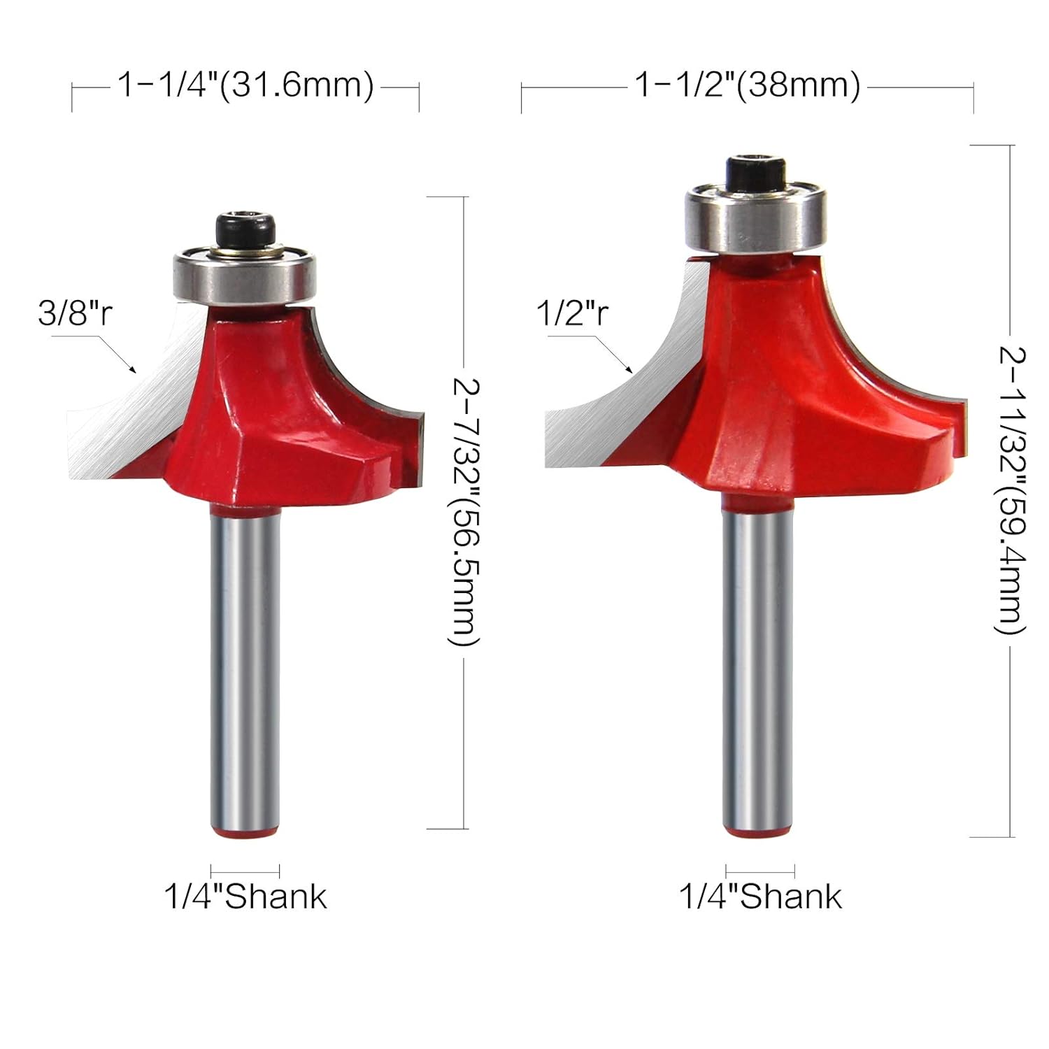 Uр Tо 40% оƒƒ ROOCBIT Roundover Edging Router Bit Set Woodworking Milling Cutter Tools (1/8 1/4 3/8 1/2 Radius 4Pcs) 1/4 Inch Shank