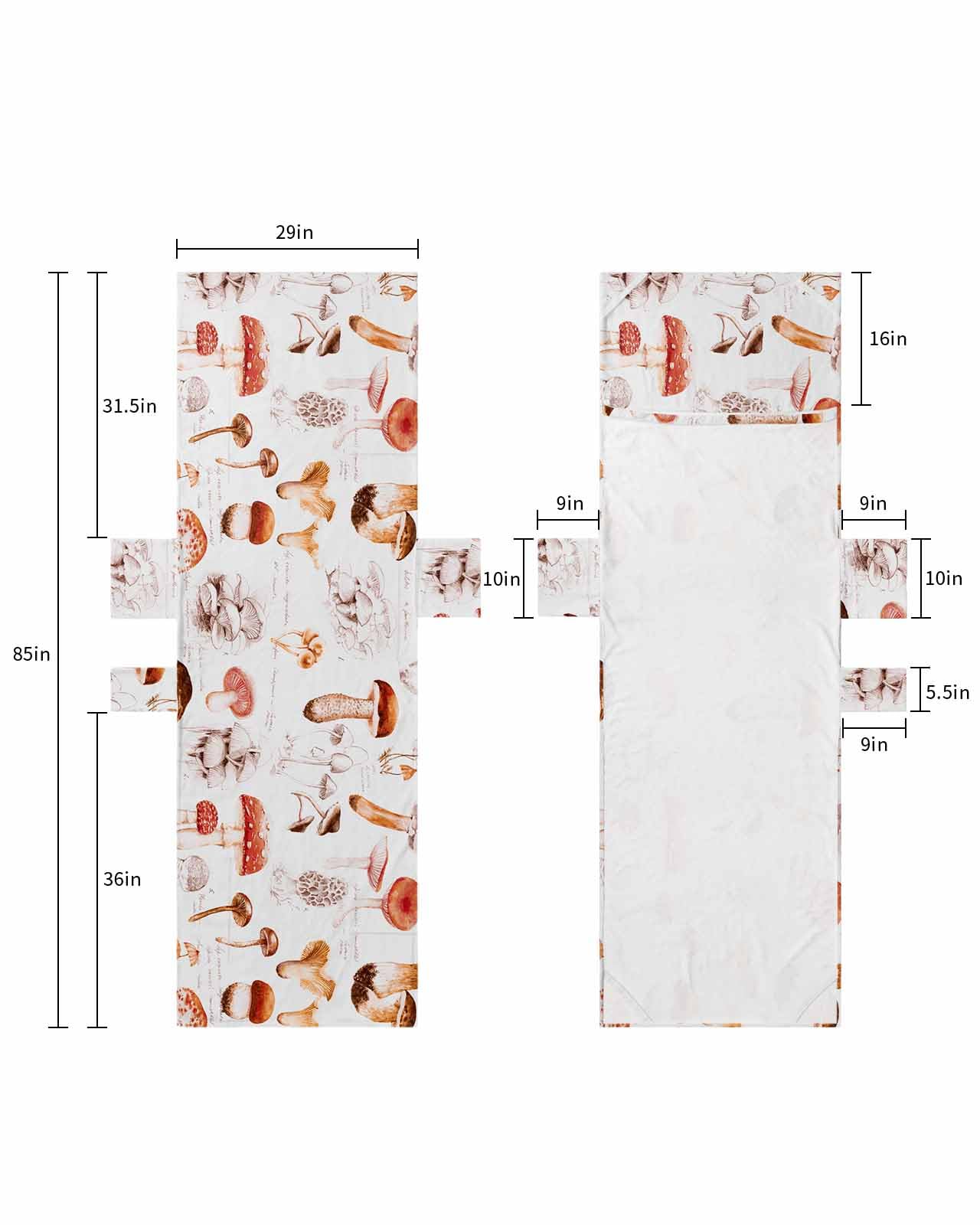 Brown Mushroom Beach Chair Cover with Side Pockets, Microfiber & Quick Dry Pool Chaise Lounge Chair Towels Covers for Sun Sunbathing Patio Garden Hotel, Spring Autumn Botanical Watercolor