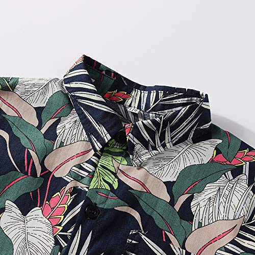 Baby Aloha Hawaiian Shirt Boys Casual Cartoon Print Tee Button Down Slim-Fit Tops Short Sleeve T-Shirt (Navy Palm, 18-24 Months) #TOP2
