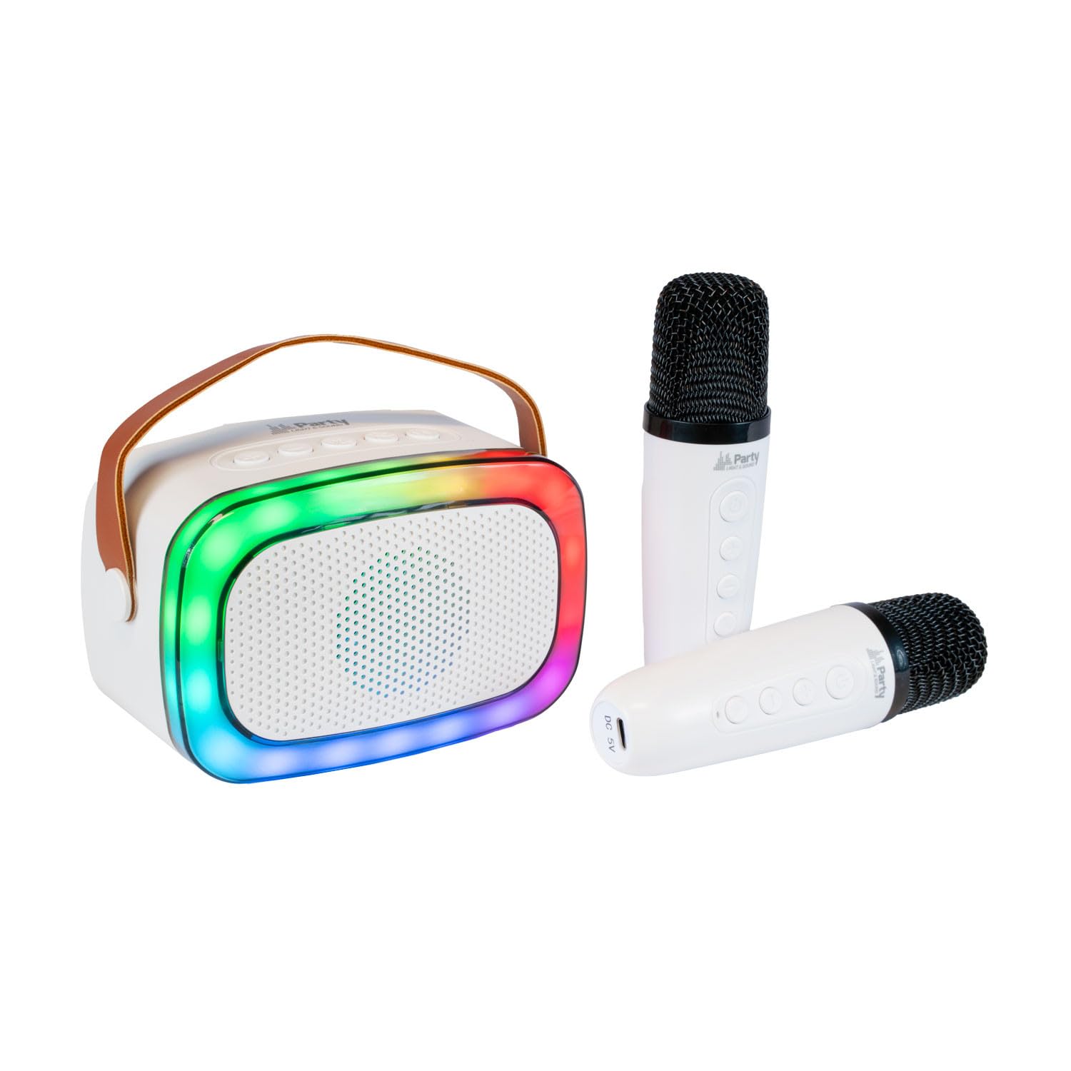 Pack Karaoké PARTY-8LED Enceinte Bluetooth Nomade 300W USB SD FM MP3 - 2 Micros Sans Fils UHF