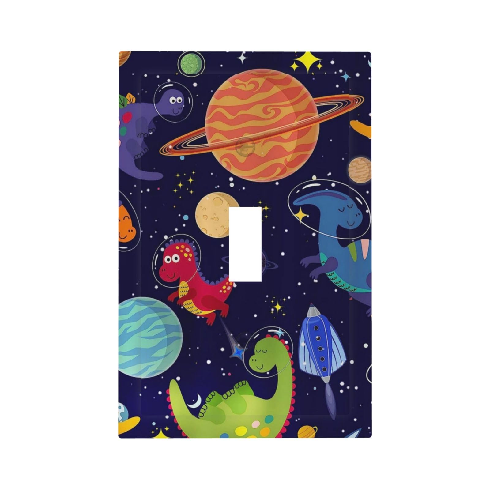 Galaxy Starry Astronaut Dinosaur 1 Gang Light Switch Plate Decorative Single Toggle Wall Plate Cover Electrical Switchplate Faceplate for Bedroom Room