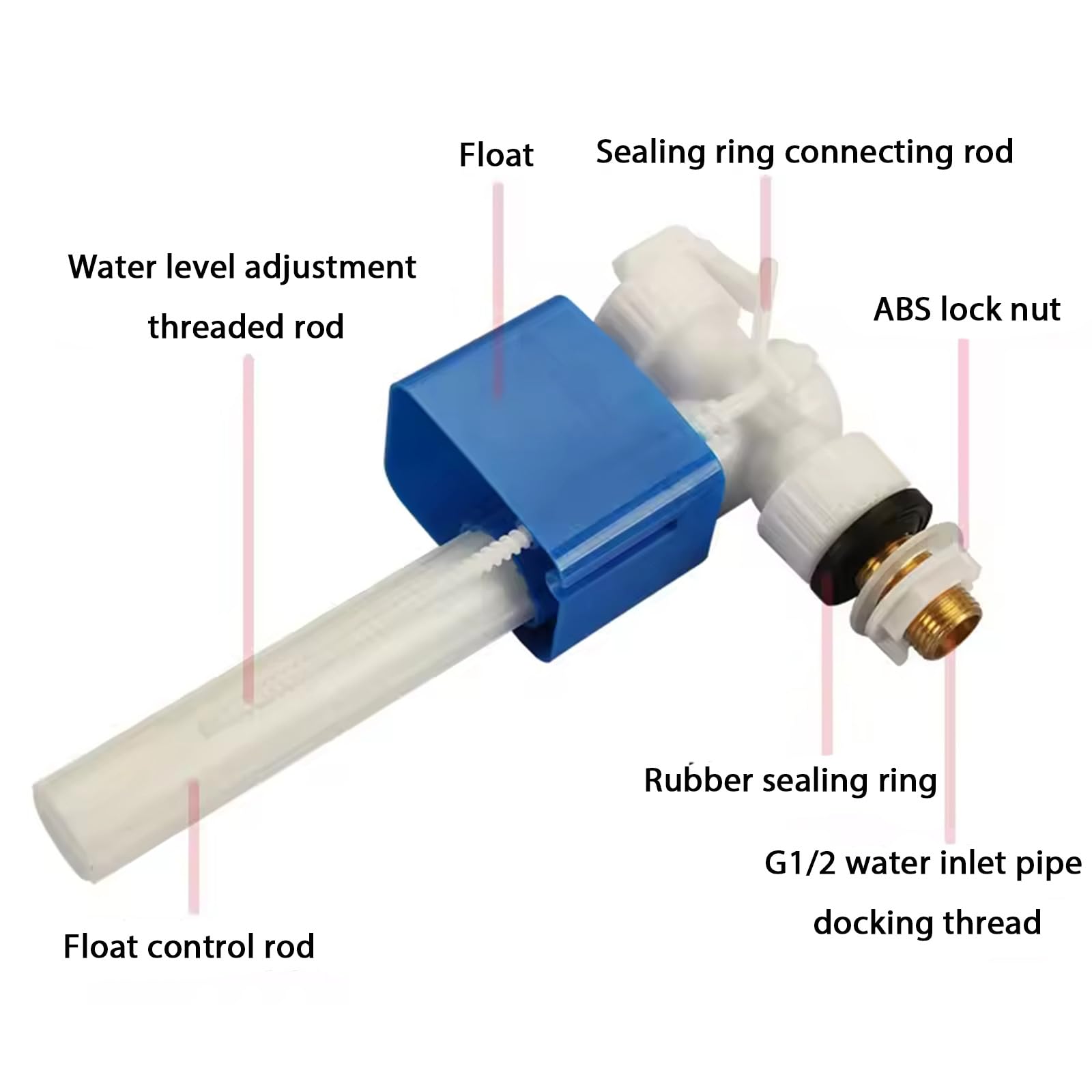 Válvula de relleno universal, válvula de flotador, rosca G1/2 para entrada de agua, 25 x 13,5 cm, accesorios para cisterna de descarga, flotador, adecuado para cisternas de descarga