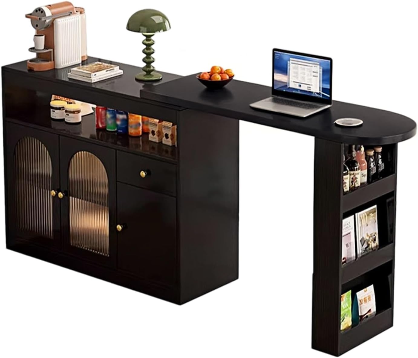 Storage Trolley 360° Swivel Extendable Bar Cabinet Multifunctional Rotating Kitchen Storage Island Desk Shelving Organizer(Natural)