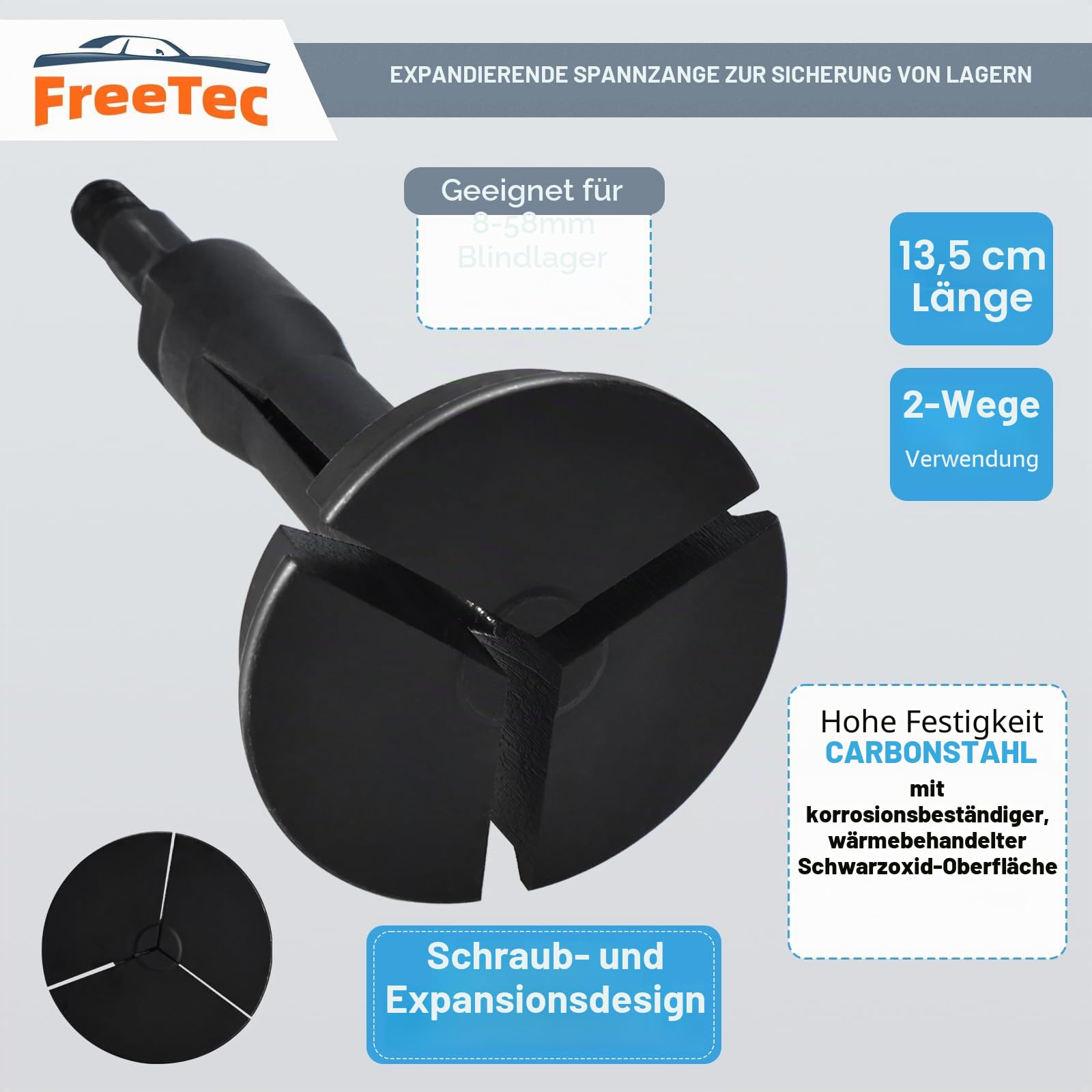 FreeTec 16tlg Innenlager Abzieher Set, 8-58mm Innenabzieher Lager, Grundloch Lagerabzieher Innenlager Auszieher Werkzeug, Kugellager Abzieher Innen mit Gleithammer Satz für Auto LKW Motorrad (Blau)