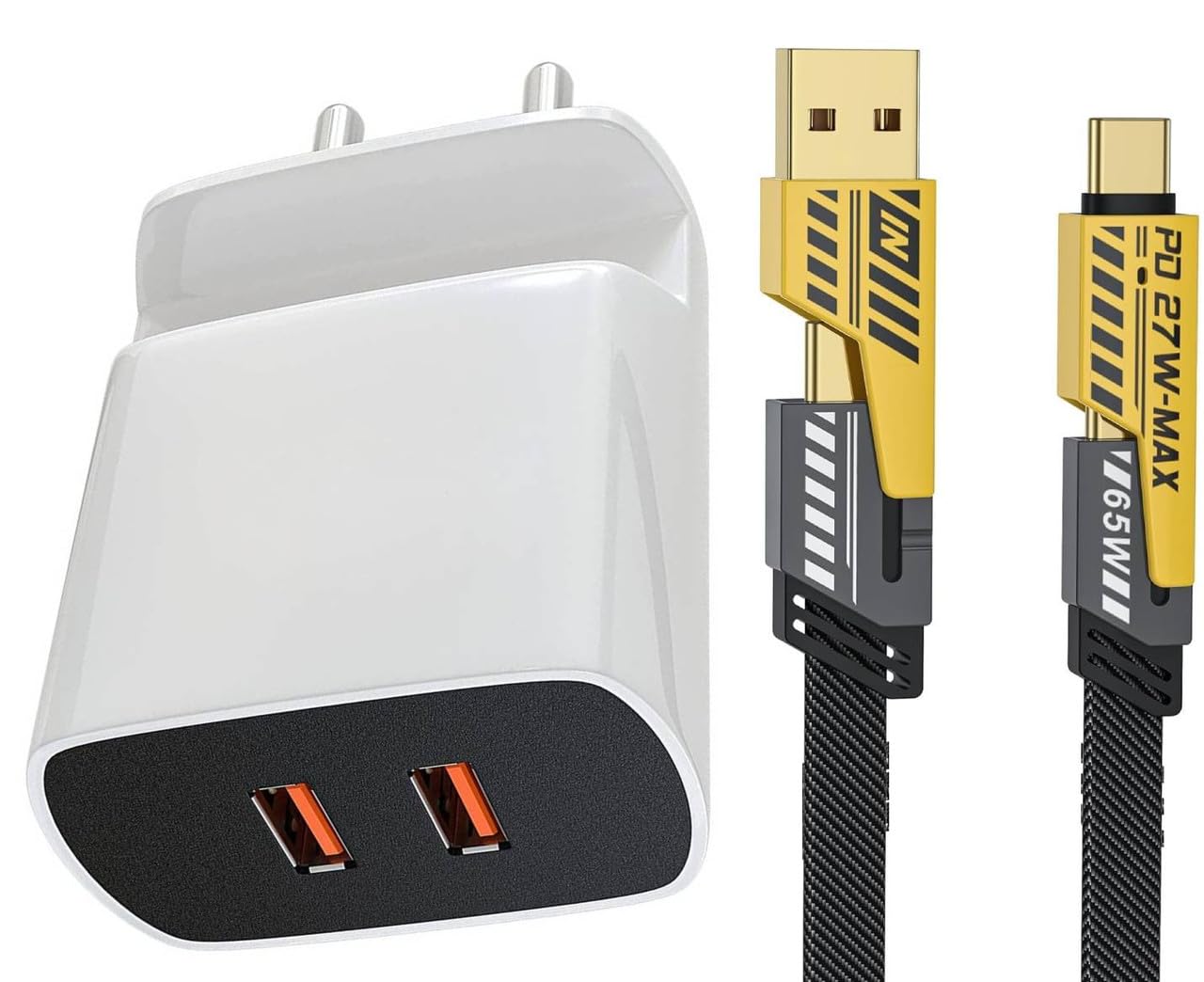 48W Charger for Sony Xperia M2 Aqua Dual USB Port High Speed Turbo Charge QC 3.0 Smart with 1.2m 4-in-1 Metal Flat Braided Indestructible Multi Cable iOS Type-C USB Cable (White, Stand, ST.A2)