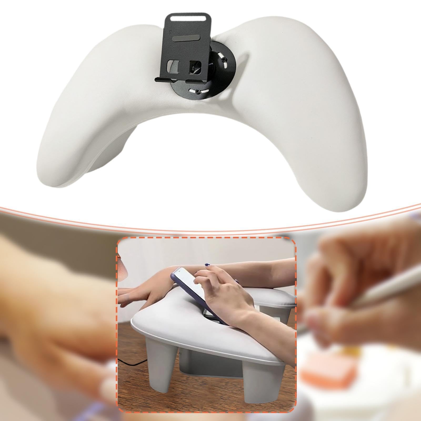 Cuscino Poggiabraccio Unghie Manicure Porta Telefono Regolabile Pelle PU Supporto Smontabile Ergonomico Adatto per Professionale, Bianco