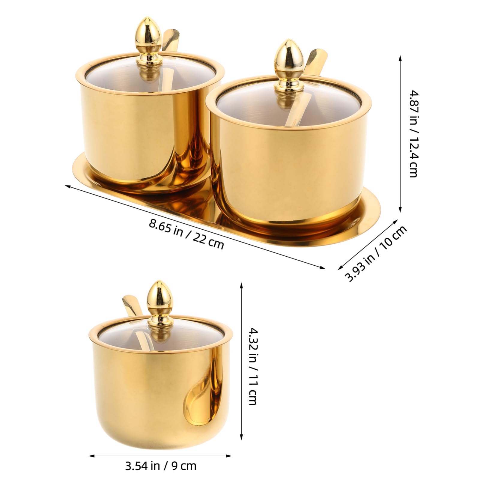 Gewürzglas mit Edelstahl Behältern Glasdeckel Löffel und Tablett Dekorative Küchen Gewürzdosen für Salz Zuckerwürfel Chili Robuste Praktische Aufbewahrung für Gewürze