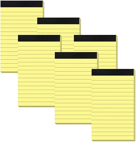 Bloc de notas pequeñas de 3 x 5 pulgadas, bloc de notas amarillas de bolsillo, paquete de 6 blocs de notas forrados, pequeños blocs de papel