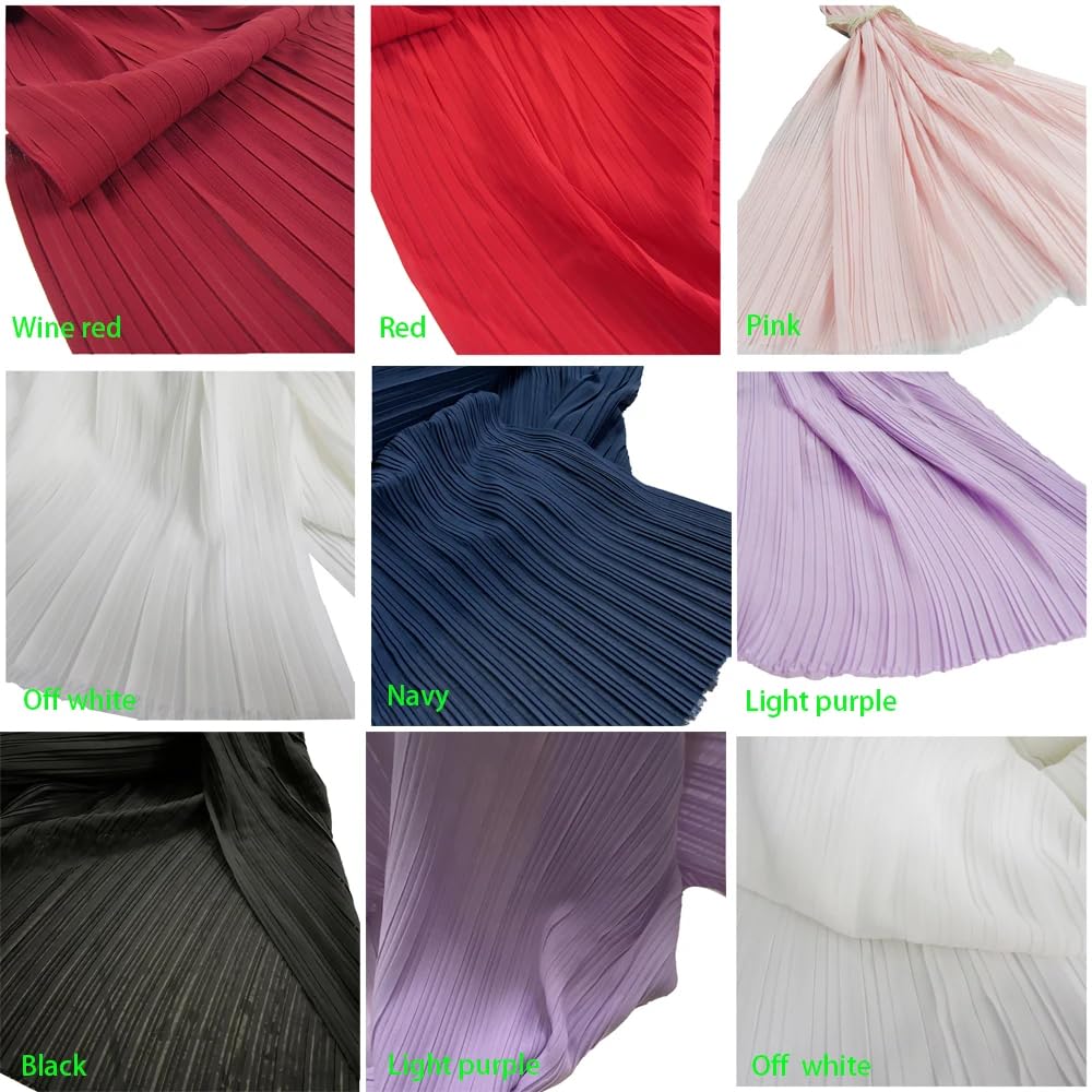 Tejido de gasa perlada plisada, Tela de gasa con perlas plisadas, órgano volantes, Multicolor, 59 pulgadas, costura vestido, 0,5-3 metros(Wine Red,Straighten 0.5 Meter)