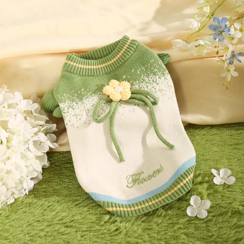Suéter vestido flores para perro pequeño verde XS miniatura 7