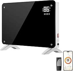 Convection Heater Wifi Control, Indoor Space Heater, 1500W Electric Heating with Remote Control, Digital Display, Fast Heating, 24H Timers for Living Room, Bedroom, Office (Black W/White)