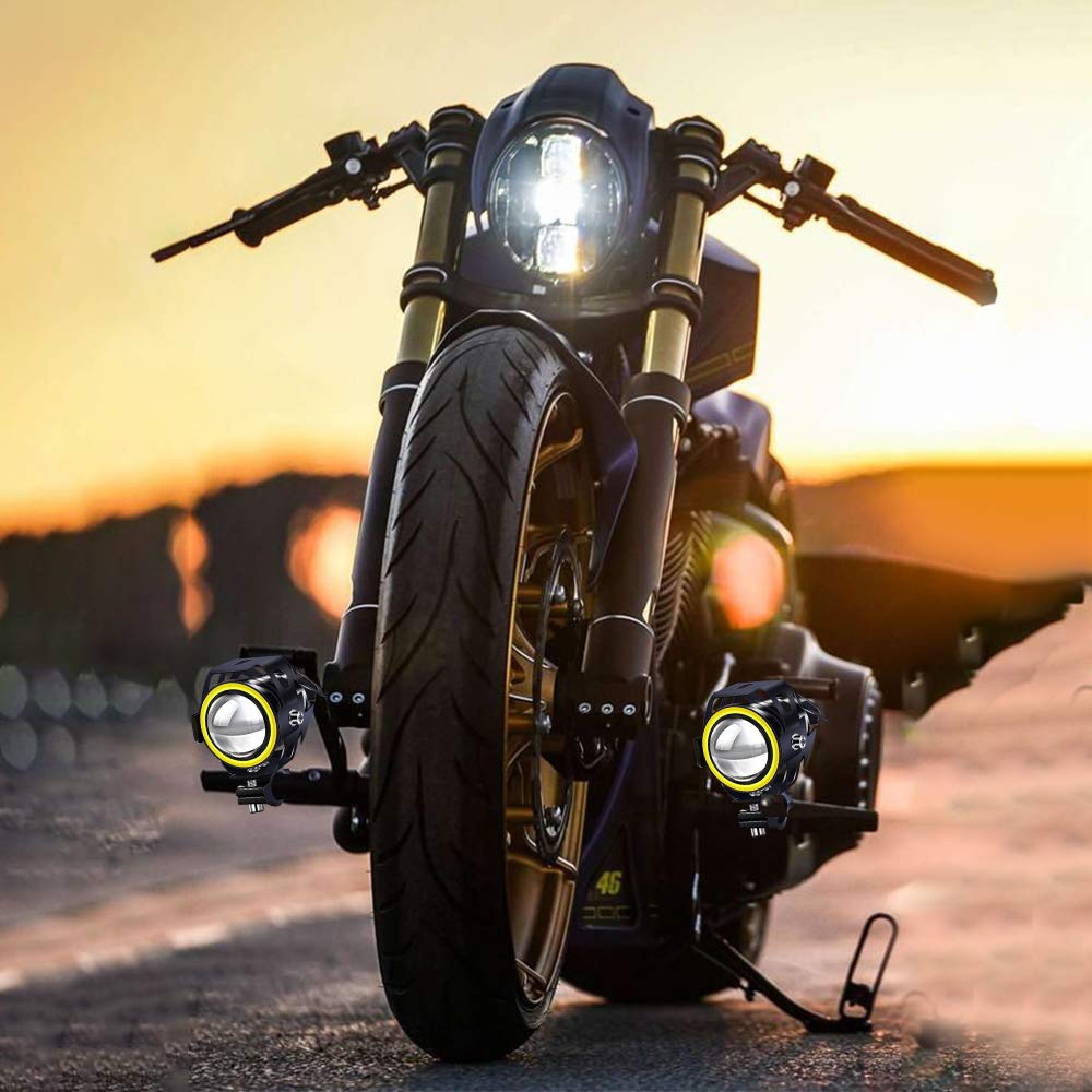 Faros LED de luz antiniebla para conducción de motocicletas con interruptor de 3 cables 12V 24V, 2 uds U7 Faros delanteros impermeables para motocicleta con halo ámbar para moto Quad Scooter