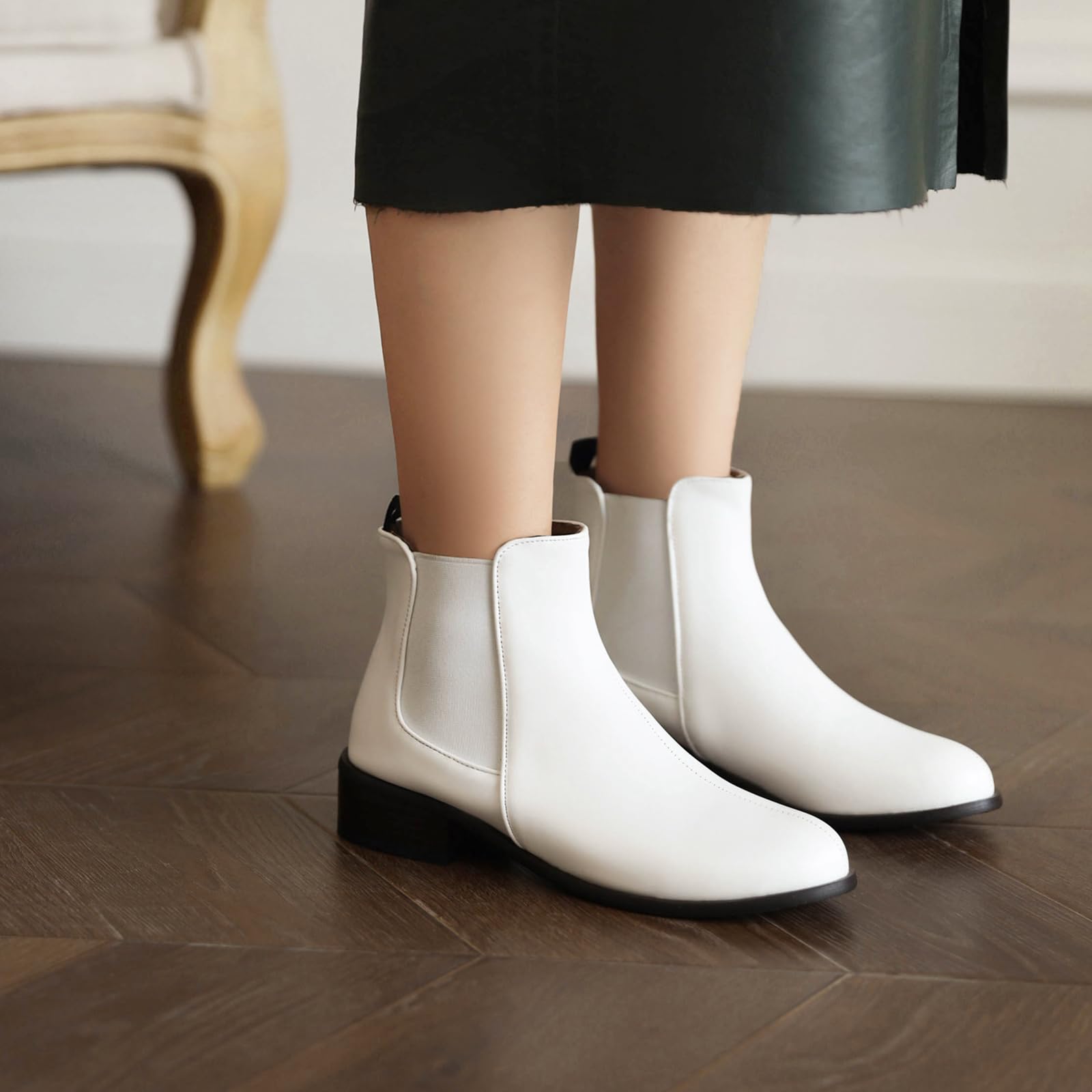 Botines Chelsea para mujer con tacón bajo grueso y puntera redonda para otoño/invierno