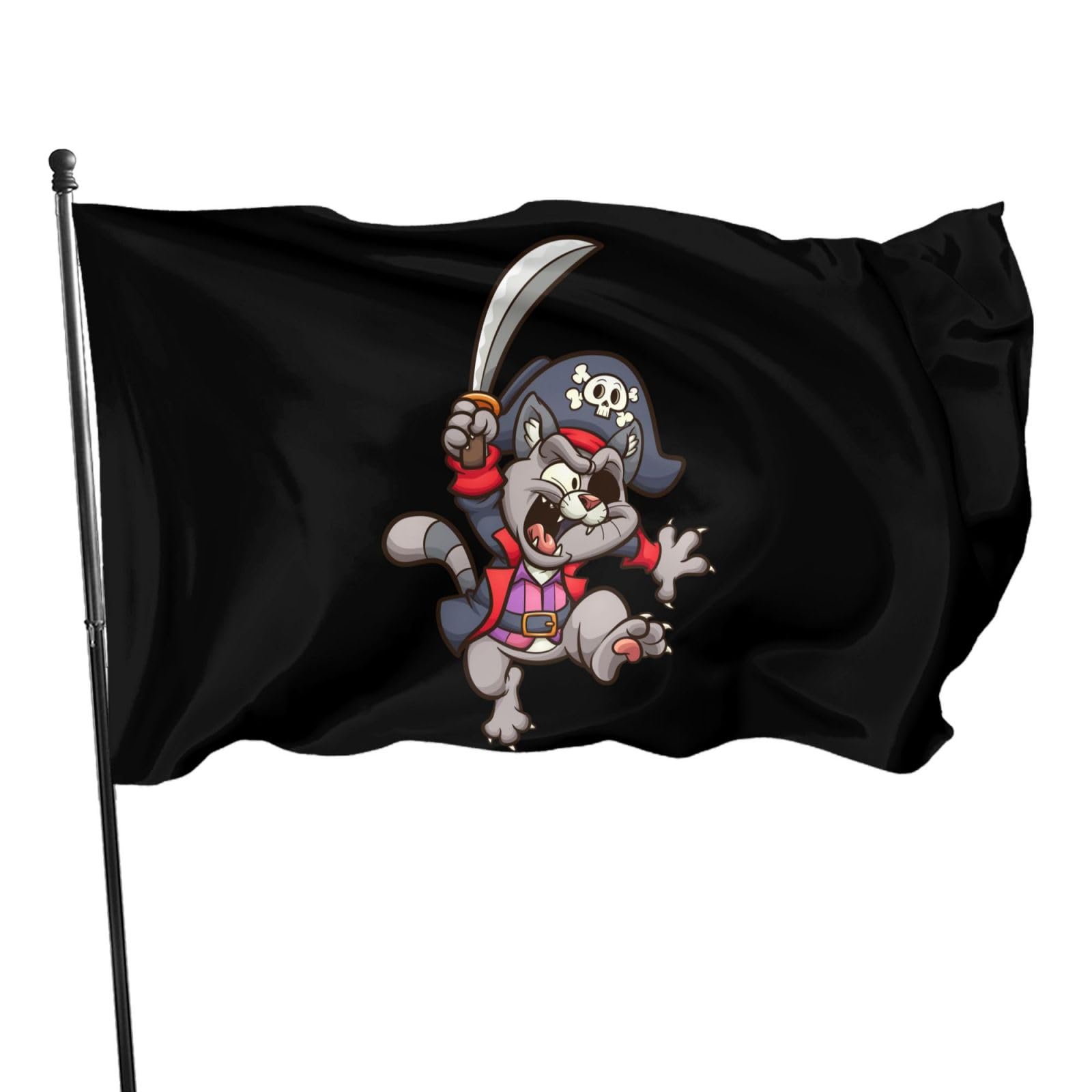 Pirate Cat Flag 3x5 Ft Outside Breeze Outdoor With Grommets Fun Pirate Flags Yard Indoor Room Décor Banner Sign
