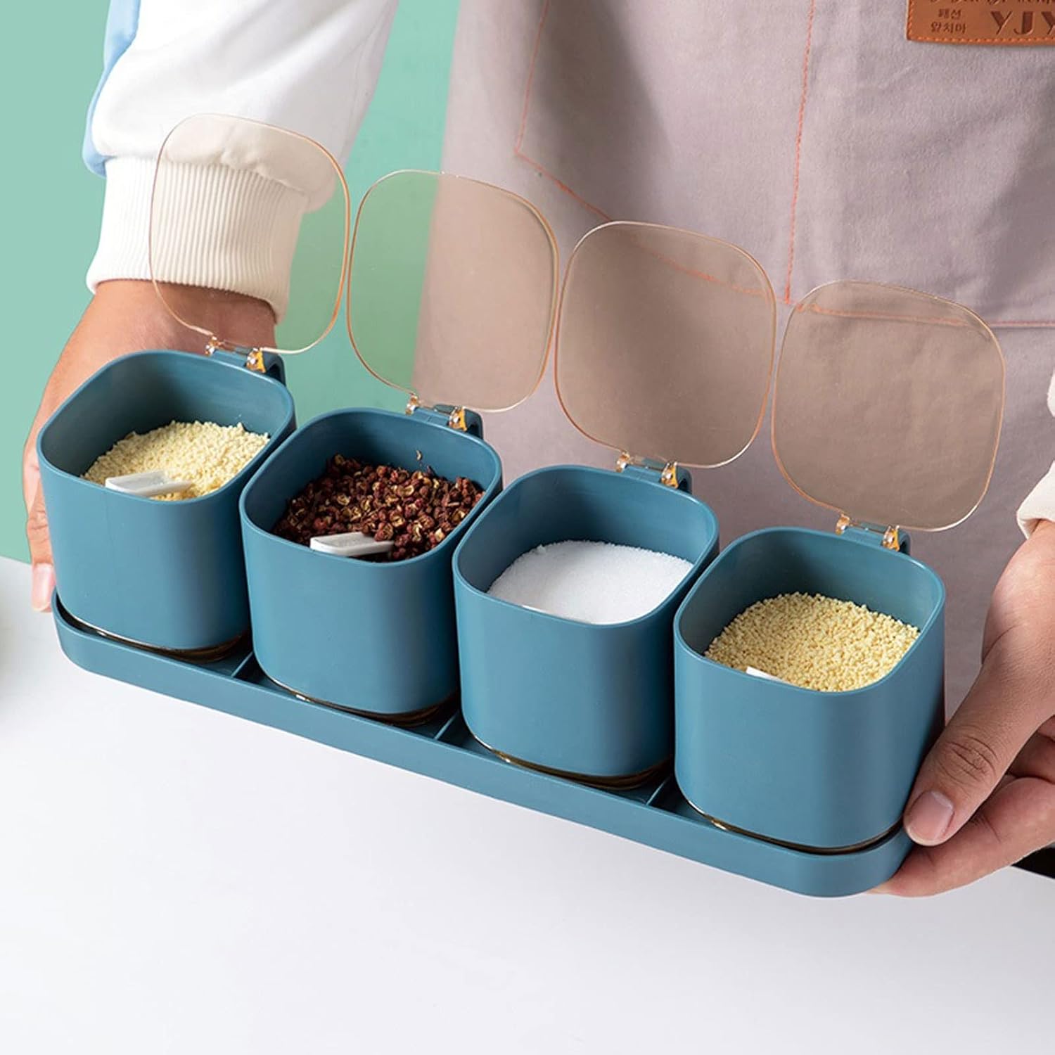 Spice boxs Seasoning Box Kitchen Household Spice Jar Combination Set Salt MSG Storage(White*3)