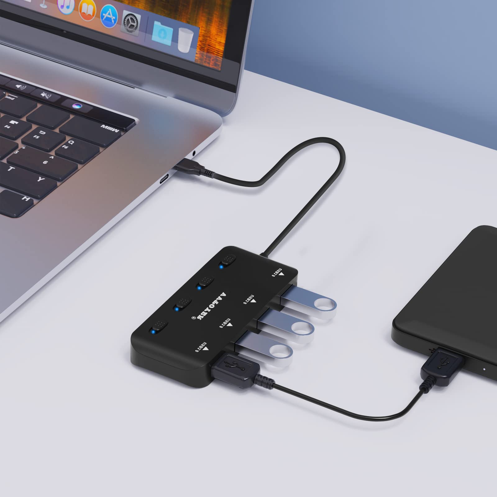 Adapter do koncentratora USB 3.0, 4 porty USB Extender Hub do laptopa, adapter wielu portów USB z indywidualnymi przełącznikami zasilania