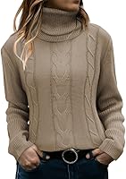 MixShe Women's Cable Knit Turtleneck Sweater 2025 Winter Warm Long Sleeve Pullover Casual Top